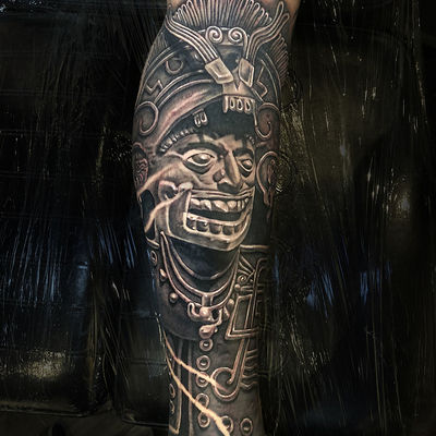 Blackwork face, mask and skull Tattoo by Goethe Silva — Los Angeles, CA