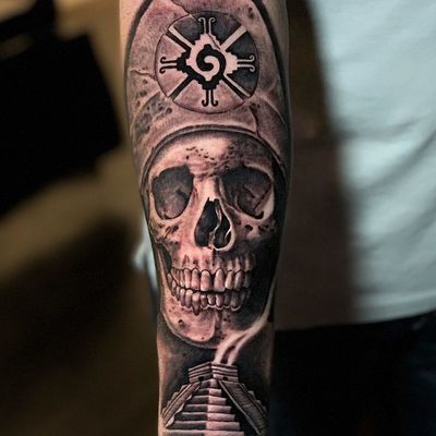 Read more about the article Realism skull, stairs and symbol Tattoo by Goethe Silva — Los Angeles, CA