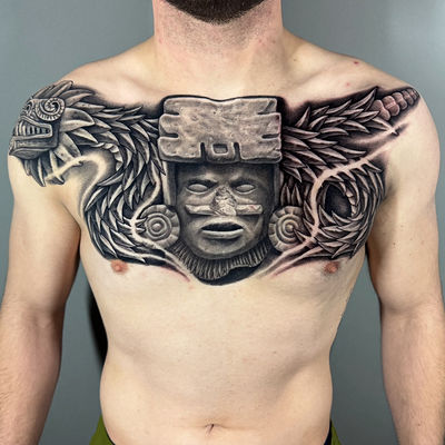 Quetzalcoatl (the feathered serpent) and Aztec-Toltec warrior