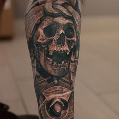 Realism roses and skull Tattoo by Goethe Silva — Los Angeles, CA