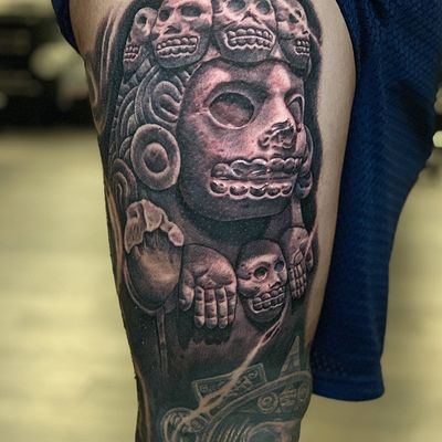 Realism face, mask and skull Tattoo by Goethe Silva — Los Angeles, CA