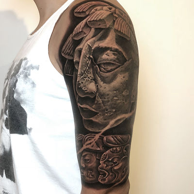 Blackwork face and mask Tattoo by Goethe Silva — Los Angeles, CA